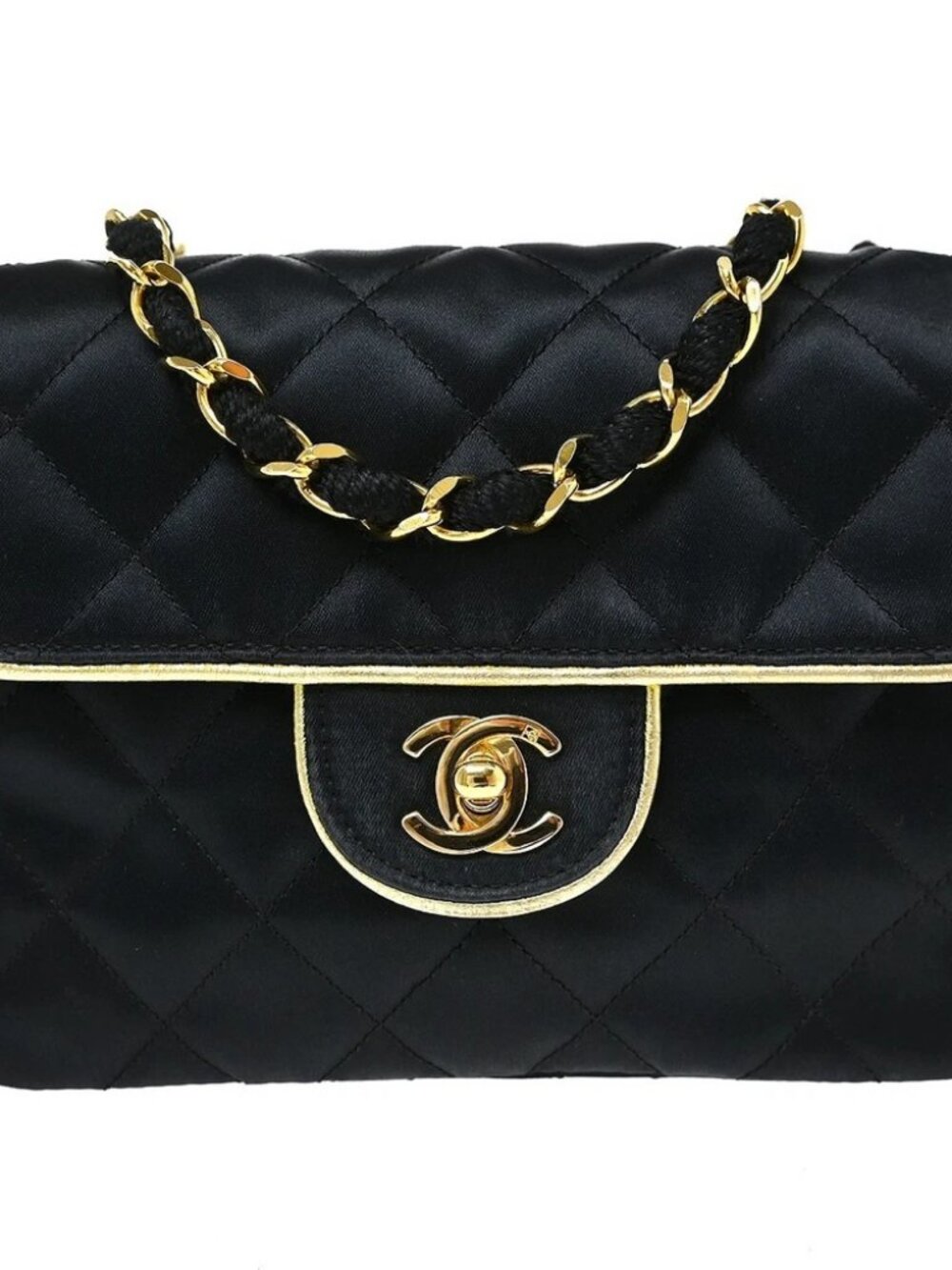 Chanel Black Satin Mini Classic Square Flap Shoulder Bag